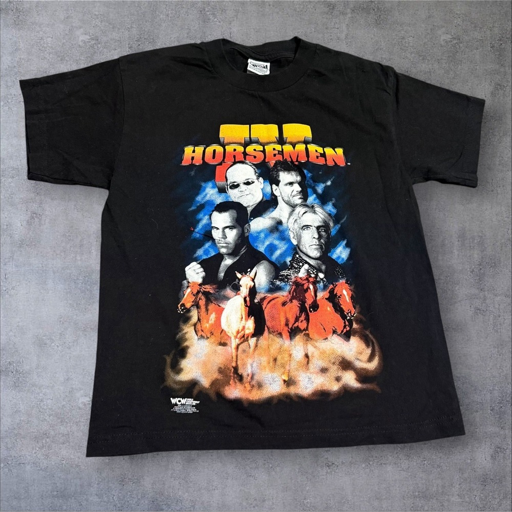 VTG Wrestling WCW Shirt Four Horsemen Ric Flair Benoit Black Rare Youth Large